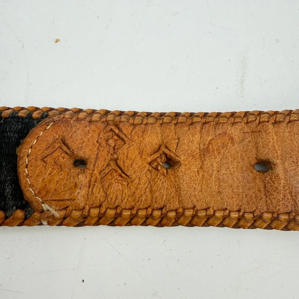 Vintage Southwestern‎ Woven Leather Belt Unisex SZ 40 Brown Black Geometric Boho